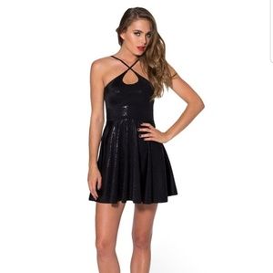 Geometric Floral Black Reversible Straps Dress